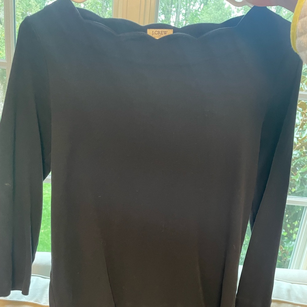 J Crew black scalloped long sleeve top.